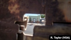 San Luís Río Colorado, Sonora, Mexico, as seen through border fencing in Arizona.