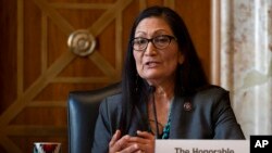 Rep. Deb Haaland, D-N.M., speaks during the Senate Committee on Energy and Natural Resources hearing on her nomination to be Interior Secretary, on Capitol Hill in Washington, Feb. 23, 2021.