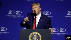 FILE - President Donald Trump speaks at Benedict College in Columbia, S.C., Oct. 25, 2019. 