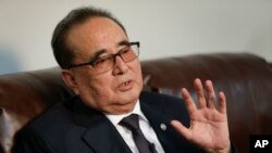 FILE - North Korea's Foreign Minister Ri Su Yong answers questions during an interview in New York, April 23, 2016.