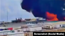 عکسی از ویدئوهای منتشرشده در شبکه‌های اجتماعی از حمله پهپاد به میادین نفتی اقلیم کردستان عراق