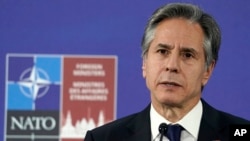 토니 블링컨 미국 국무장관이 지난달 1일 라트비아 리가에서 열린 나토 외무장관 회의 기자회견에서 발언하고 있다.