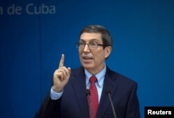 Menteri Luar Negeri Kuba Bruno Rodriguez Parilla berbicara dalam konferensi pers di Havana, Kuba, 13 Juli 2021. (Foto: via Reuters)