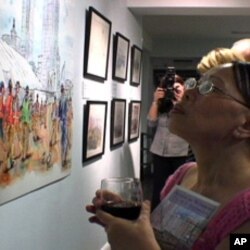 A visitor to Kenny's show at the New York Police Museum, "Artist as Witness: The 9-11 Responders"