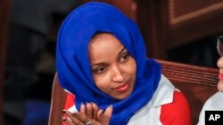 FILE - Rep. Ilhan Omar, D-Minn., listens to President Donald Trump's State of the Union speech at the Capitol in Washington, Feb. 5, 2019. Omar was among the U.S. lawmakers who visited Eritrea.