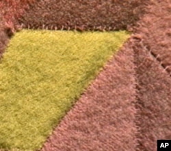 In this detail of Marie Watt's In the Garden (Corn, Beans, and Squash), you can see the variety of stitches people have contributed to her work.