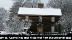 John Adams Birthplace in Massachusetts in winter. National Park Service, Adams National Historical Park