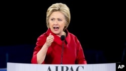 Democratic presidential candidate Hillary Clinton tells AIPAC conference 'America can't ever be neutral when it comes to Israel's security'