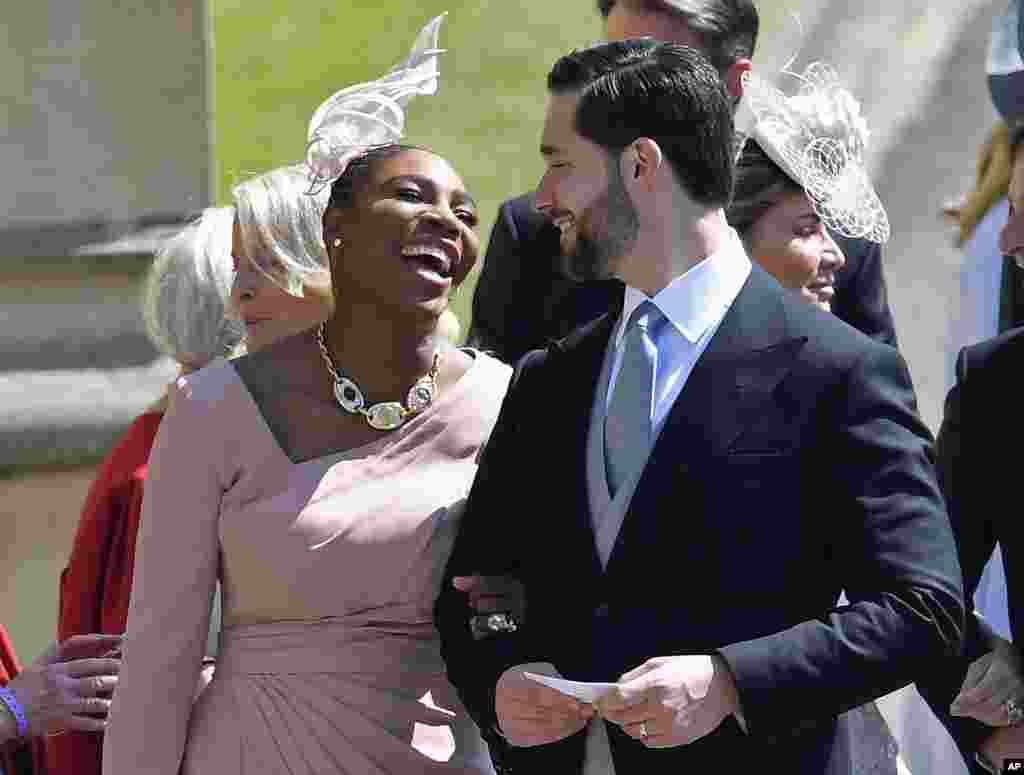 Serena Williams arrives with her husband, Alexis Ohanian, for the wedding ceremony of Prince Harry and Meghan Markle at St. George's Chapel in Windsor Castle in Windsor, near London, England, May 19, 2018. 