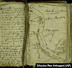 William Clark's "elkskin journal" that he used to record notes during the Lewis and Clark expedition from Sept. 11, 1805 to Dec. 31, 1805. (AP Photo/Charles Rex Arbogast)