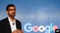 FILE - In this Wednesday, Jan. 4, 2017, file photo, Google CEO Sundar Pichai speaks during a news conference on Google's collaboration with small scale local businesses in New Delhi.