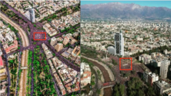 Side by side photos of Chile protests in Baquedano Square. On the left side is the photo shared by Patricia Villegas Marin, and on the right side the one shared by Paola Dragnic.