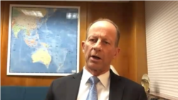 美国国务院东亚暨太平洋事务助理国务卿史达伟(David R. Stilwell)2020年12月15日出席湄公河水坝监测网站开通讨论会（史汀生中心会议截图）