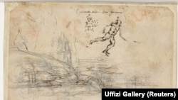 Landscape, human figures and handwriting on the back side of 'Il Paesaggio' by Leonardo da Vinci revealed through infrared scanning