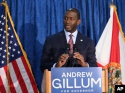 Andrew Gillum, the Democrat candidate for governor, speaks at a news conference on Nov. 10, 2018, in Tallahassee, Florida.