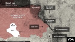 Map of areas of control in Mosul, Iraq