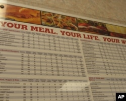 汉堡王悬挂了店里食物成分和热量表