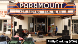 The Paramount Theatre in Clarksdale, Mississippi. It is currently closed, but the outside serves as a venue for blues musicians during the Juke Joint Festival, a blues festival held every year in Clarksdale, Mississippi.