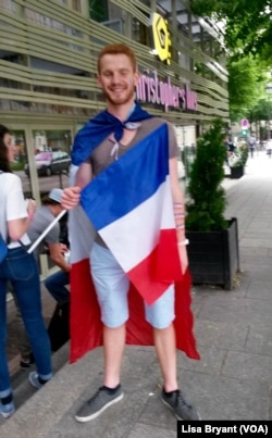 Parisian Romeo Equipart, a diehard French fan, in front of Belushi's sports bar in Paris, June 10, 2016.