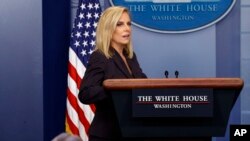 Secretary of Homeland Security Kirstjen Nielsen arrives for the daily press briefing at the White House, April 4, 2018, in Washington.