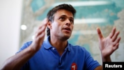 FILE - Venezuelan opposition leader Leopoldo Lopez speaks during an interview in Caracas, Feb. 11, 2014.