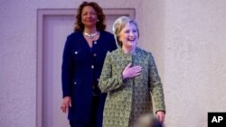 Democratic presidential candidate Hillary Clinton takes the stage to speak at Broadmoor Baptist Church in Memphis, Tenn., Feb. 28, 2016.