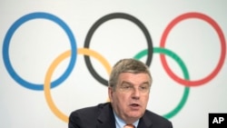 Le président du CIO, Thomas Bach, lors d'un point de presse à Lausanne, Suisse (9 juil. 2014)