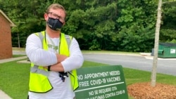 Riley Erickson poses for a photo at Springfield Missionary Baptist Church in Atlanta on Sept. 8, 2021, where the disaster relief group CORE was offering COVID-19 vaccinations. The one person who showed up was a college student.