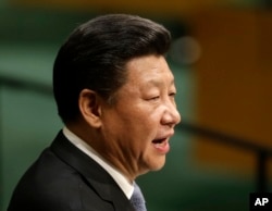 China's President Xi Jinping speaks during the 70th session of the United Nations General Assembly at its New York headquarters, Sept. 28, 2015.