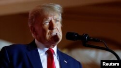 도널드 트럼프 전 미국 대통령이 지난해 11월 플로리다주 마라라고 리조트에서 2024년 대선 출마를 선언하고 있다. (자료사진) 