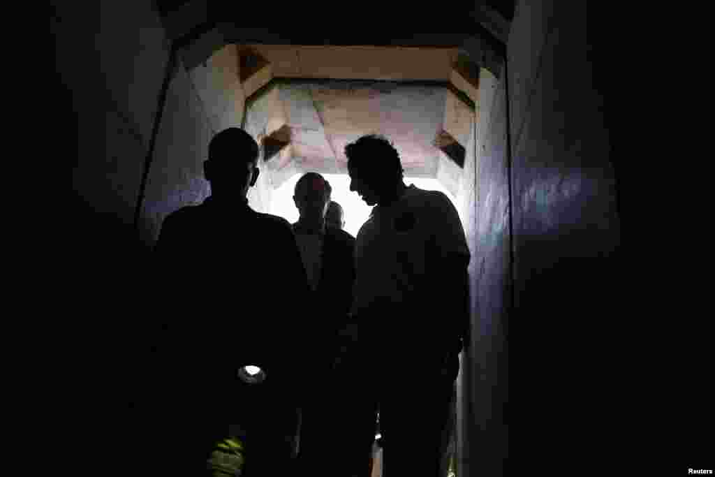 New York Governor Andrew Cuomo enters a tunnel exposed by the Israeli military on the Israeli side of the Israel-Gaza border, Aug. 14, 2014.