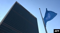 The flag of the United Nations is flown at half-mast in front of the Secretariat building in New York, March 11, 2019, the morning after an Ethiopian Airlines Boeing 737 passenger jet to Nairobi crashed.