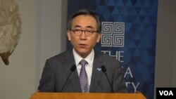 조태열 한국 외교부 장관이 25일 미국 뉴욕에서 열린 납북 피해자의 조속한 생환을 촉구하는 행사에서 연설하고 있다.