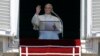 Pope Francis recites the Regina Coeli prayer from his studio's window overlooking St. Peter's Square at the Vatican, May 28, 2017.