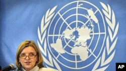 ប្រធាន​បេសកកម្ម​​សន្តិភាព​អង្គការ​សហប្រជាជាតិ​នៅ​ក្នុង​ប្រទេស​នេប៉ាល់ Karin Landgren ថ្លែង​នៅ​ក្នុង​សន្និសីទ​ព័ត៌មាន​មួយ​ក្នុង​ទី​ក្រុង កាត់ម៉ាន់ឌូ (Kathmandu) ប្រទេស​នេប៉ាល់ កាល​ពី​ថ្ងៃ​ទី​១០​ខែ​មករា​ឆ្នាំ​២០១១។