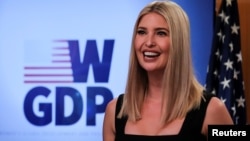 រូបឯកសារ៖ អ្នកស្រី Ivanka Trump ដែលជា​ទីប្រឹក្សា​ជាន់ខ្ពស់​របស់​លោក​ប្រធានាធិបតី Trumpនិយាយ​នៅឯ​ពិធី​ស្តីអំពី​គម្រោង​ផ្តួចផ្តើម​ការអភិវឌ្ឍ​ជាសកល និង​ប្រកប​ដោយ​វិបុលភាព​សម្រាប់​ស្ត្រី​ហៅកាត់ថា W-GDP នៅ​ក្រសួង​ការបរទេស​ស.រ.អា នៅ​ថ្ងៃទី១១ ខែសីហា ឆ្នាំ២០២០។