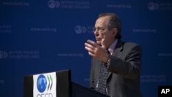 OECD chief economist, Pier Carlo Padoan during a press conference held at the OECD headquarters in Paris, France, September 8, 2011.
