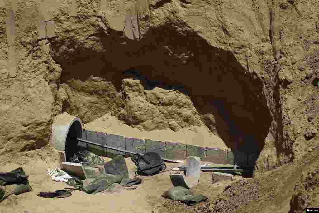 Part of a tunnel exposed by the Israeli military is seen on the Israeli side of the Israel-Gaza border, Aug. 14, 2014