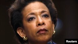 Loretta Lynch testifies during her Senate Judiciary Committee confirmation hearing to become U.S. attorney general, in Washington, Jan. 28, 2015. 