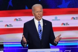 Democratic presidential hopeful former U.S. Vice President Joseph R. Biden speaks during the second Democratic primary debate of the 2020 presidential campaign at the Adrienne Arsht Center for the Performing Arts in Miami, June 27, 2019.