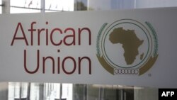 FILE - The logo of the African Union (AU) is seen at the entrance of AU headquarters in Addis Ababa, Ethiopia, March 13, 2019. 