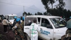 Nzoto ya ntoma Luca Attanasio ya ITalie ememami na motuku ya lopitalo ya MONUSCO nsima na kobetama masasi na bato bayebani te na Kibumba, na 25 kms ya Goma, Nord-Kivu, 22 février 2021.