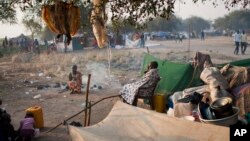 FILE - An elderly displaced woman sits in front of a tree in a village in Awerial, South Sudan, Jan. 16, 2014.