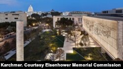 View of the Eisenhower Memorial at Night (Photograph by Alan Karchmer. Courtesy Eisenhower Memorial Commission)