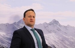 FILE - Irish Prime Minister Leo Varadkar reacts during an interview at the World Economic Forum in Davos, Switzerland, Jan. 24, 2019.