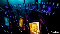 A picture of the 2019 Nobel Peace Prize Laureate, Ethiopian Prime Minister Abiy Ahmed, is displayed at the Nobel Peace Center in Oslo, Norway, Oct. 11, 2019.