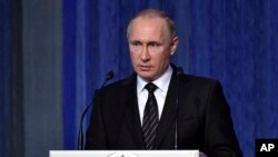 Presiden Rusia Vladimir Putin di Moskow, Rusia, 20 Desember 2016 (Alexei Nikolsky, Sputnik, Kremlin Pool Photo via AP).