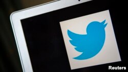 FILE - A portrait of the Twitter logo in Ventura, California. 