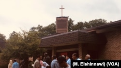 Muslim Americans from different cultural backgrounds perform their Eid prayer at Saint Andrews Church in Burke, Virginia, Aug. 21, 2018.