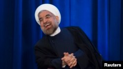 Eron prezidenti Hasan Ruhoniy Xalqaro Aloqalar Kengashi tashkil etgan yig'inda, Nyu-York, 26-sentabr, 2013-yil.